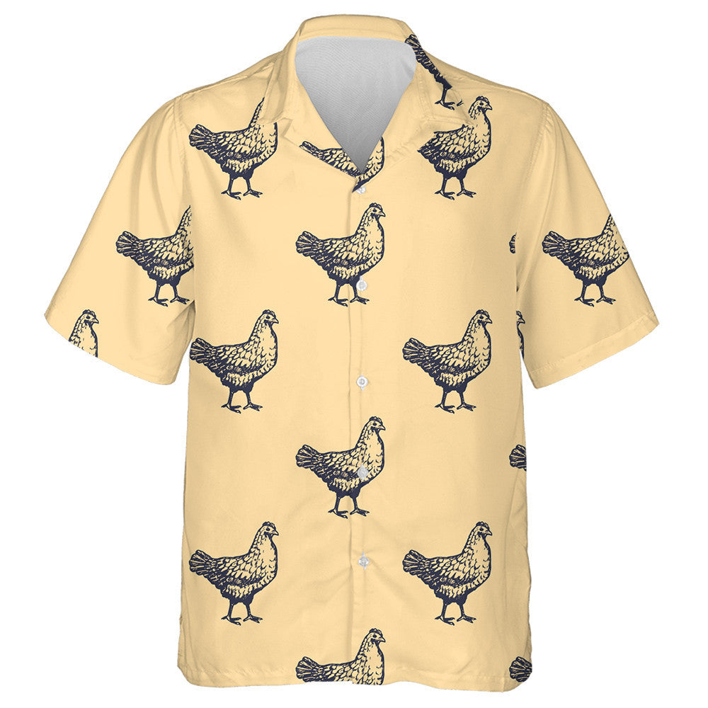 Retro Style Background With Black Chicken Hawaiian Shirt,Hawaiian Shirt Gift, Christmas Gift