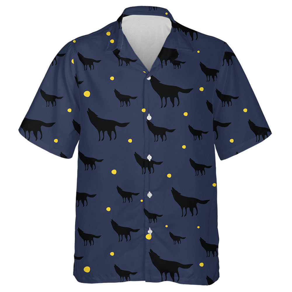 Black Wolf's Shape On Blue Background Hawaiian Shirt, Hawaiian For Gift