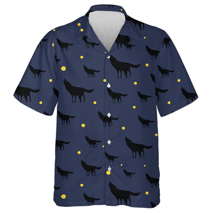 Black Wolf's Shape On Blue Background Hawaiian Shirt, Hawaiian For Gift
