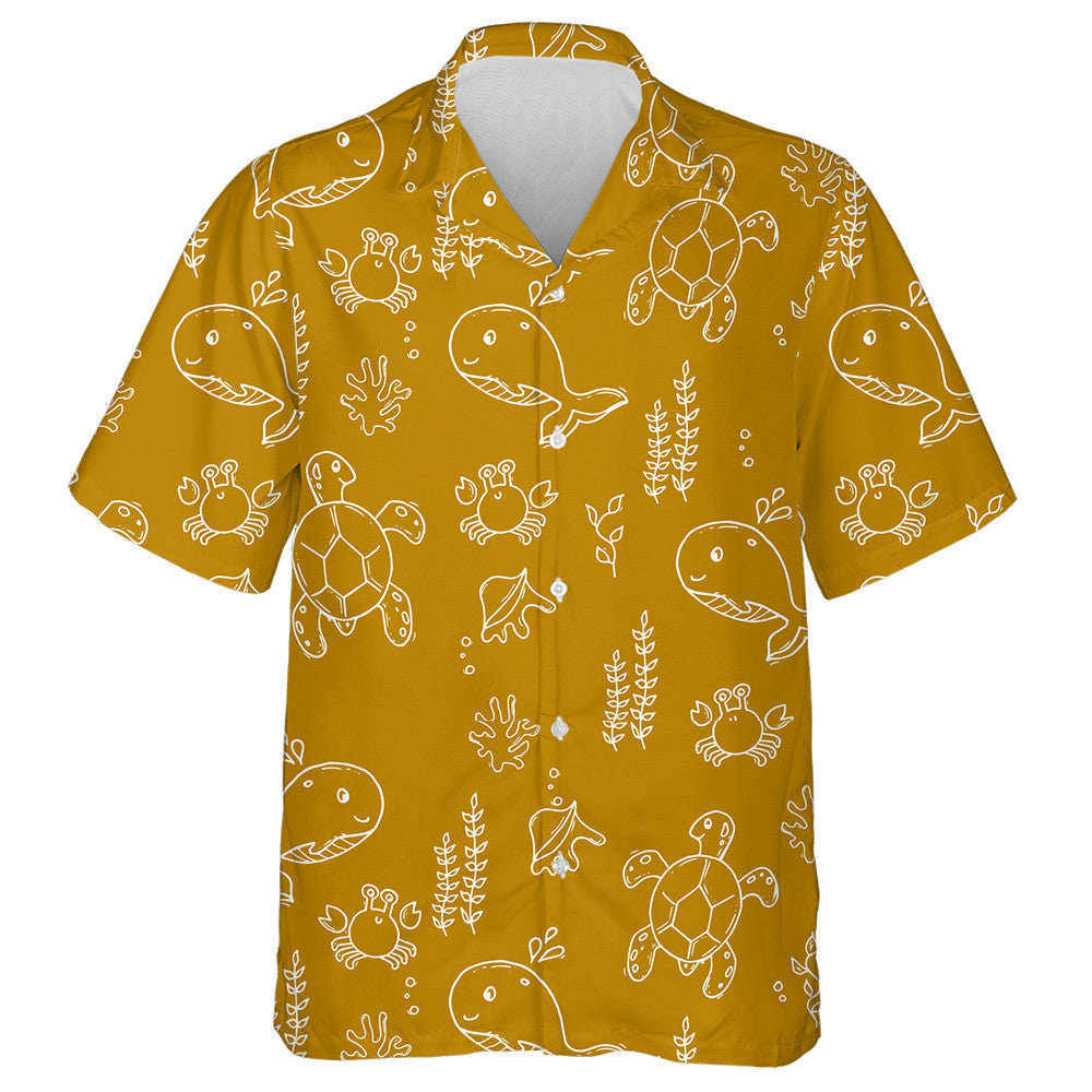 Sea Life Mustard Turtle And Jungle Hawaiian Shirt,Hawaiian Shirt Gift, Christmas Gift