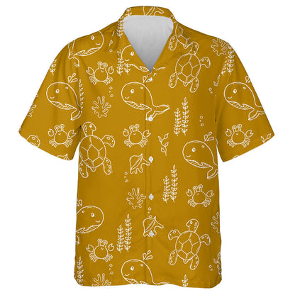 Sea Life Mustard Turtle And Jungle Hawaiian Shirt,Hawaiian Shirt Gift, Christmas Gift