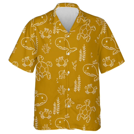 Sea Life Mustard Turtle And Jungle Hawaiian Shirt,Hawaiian Shirt Gift, Christmas Gift