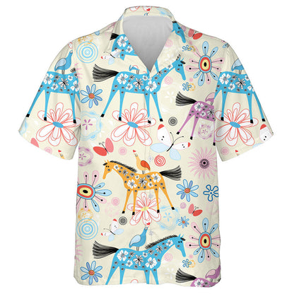 Colourful Cartoon Flower Texture With Horses Hawaiian Shirt,Hawaiian Shirt Gift, Christmas Gift