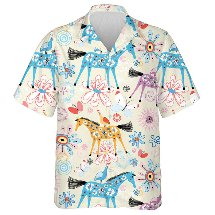 Colourful Cartoon Flower Texture With Horses Hawaiian Shirt,Hawaiian Shirt Gift, Christmas Gift