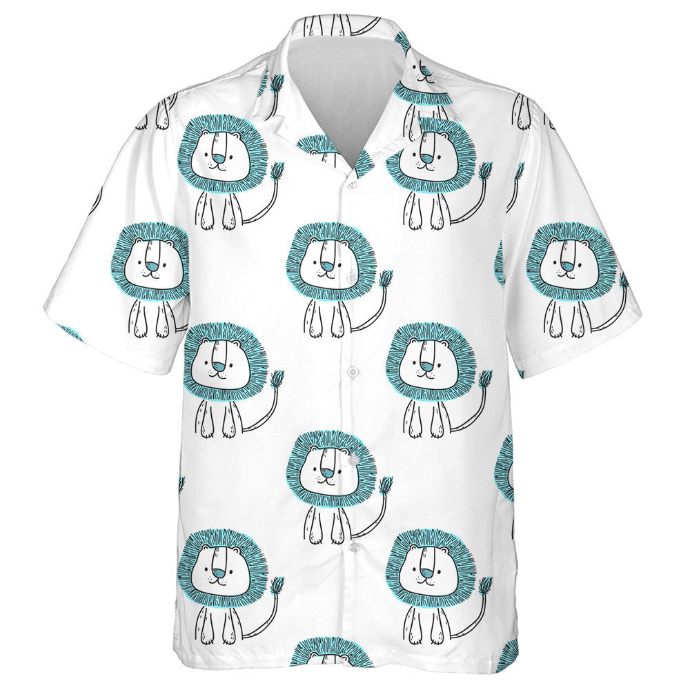 Cute Blue Lion On White Background Hawaiian Shirt,Hawaiian Shirt Gift, Christmas Gift