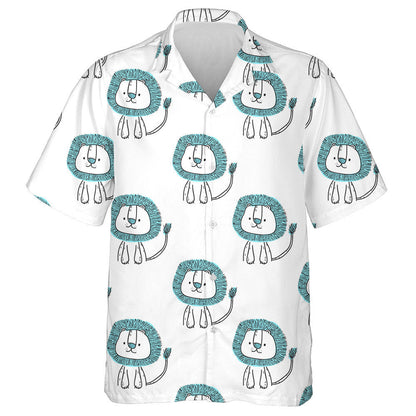 Cute Blue Lion On White Background Hawaiian Shirt,Hawaiian Shirt Gift, Christmas Gift