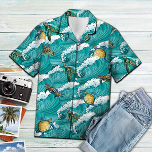 Amazing Turtle Sea Waves Pattern Hawaiian Shirt, Hawaiian For Gift