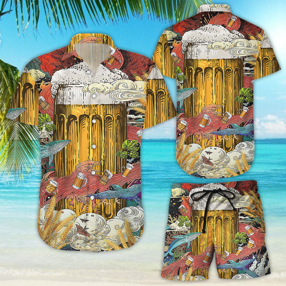 Beer Hawaiian Shirt - Beer Cup In Ocean Red Blue Hawaiian Aloha Hawaii Shirt - Hawaii Themed Gifts,Hawaiian Shirt Gift, Christmas Gift