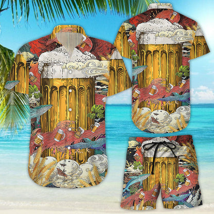 Beer Hawaiian Shirt - Beer Cup In Ocean Red Blue Hawaiian Aloha Hawaii Shirt - Hawaii Themed Gifts,Hawaiian Shirt Gift, Christmas Gift