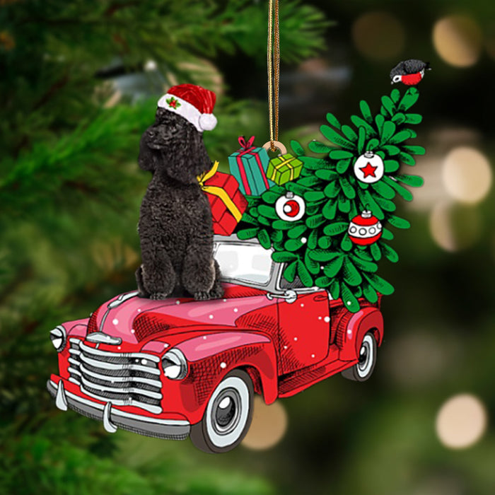 BLACK Miniature Poodle-Pine Truck Hanging Christmas Plastic Hanging Ornament, Christmas Ornament Gift, Christmas Gift, Christmas Decoration