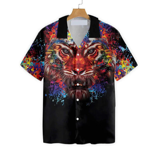 Watercolor Tiger Head Colorful Smoke Hawaiian Shirt, Hwaiian For Gift