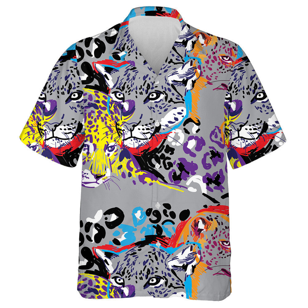 Animal With Leopards Pop Art Colorful Background Hawaiian Shirt, Hawaiian Shirt Gift, Christmas Gift