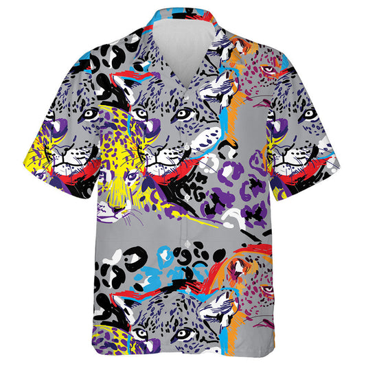 Animal With Leopards Pop Art Colorful Background Hawaiian Shirt, Hawaiian Shirt Gift, Christmas Gift
