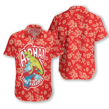 Aloha Surfing T Rex Dineasár Haváis Aloha Shirt Shorts Haváís Trá Muinchille Gearr, Bronntanas Léine Haváís, Bronntanas Nollag