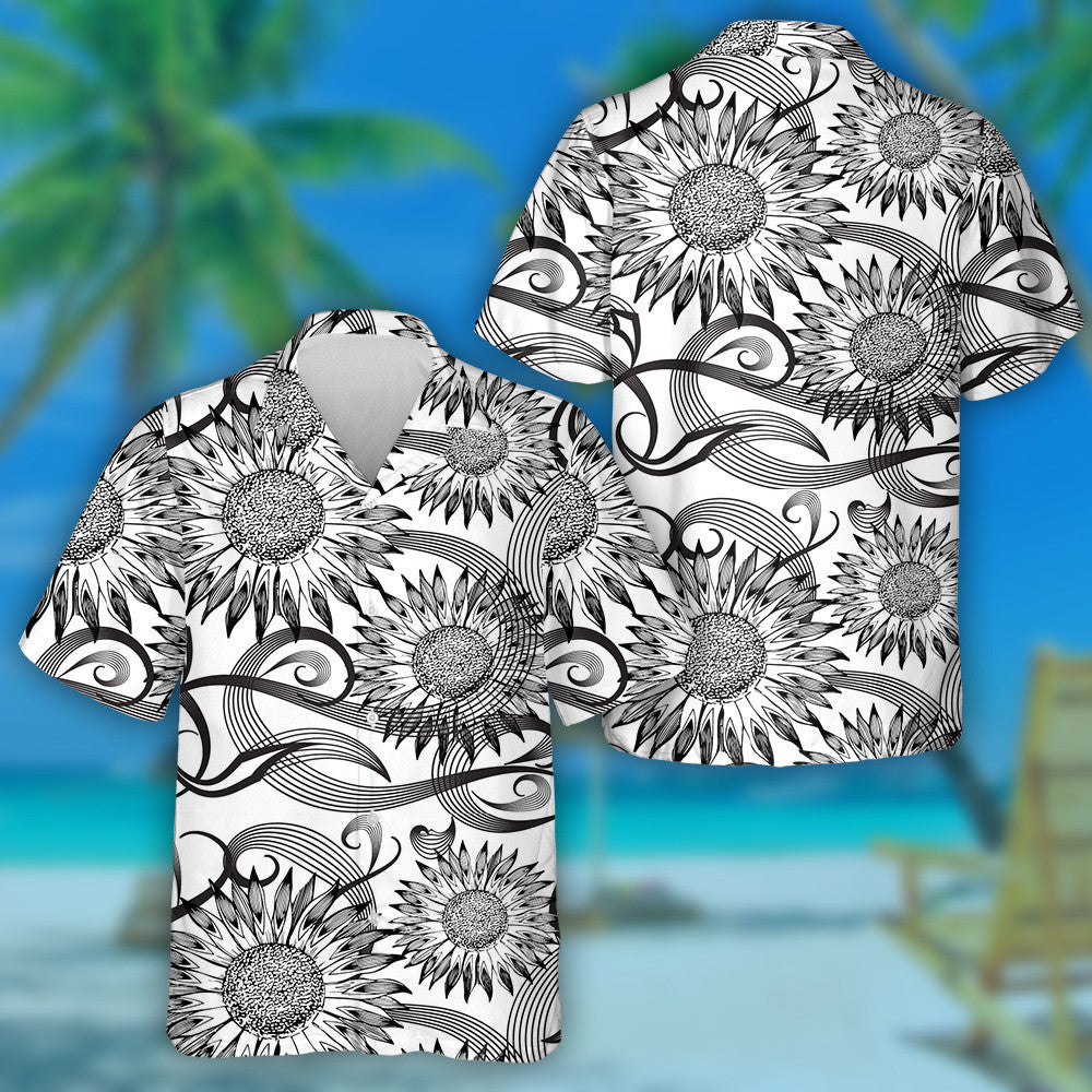 Line Art Tracery Isolated Flourish Sunflowers Ornaments Hawaiian Shirt, Hawaiian Shirt Gift, Christmas Gift