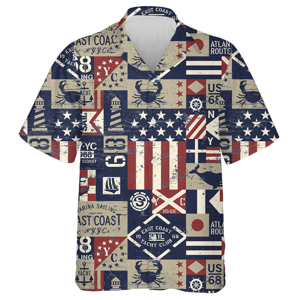 Vintage East Coast Nautical Flags Symbols Patchwork Hawaiian Shirt, Hawaiian Shirt Gift, Christmas Gift