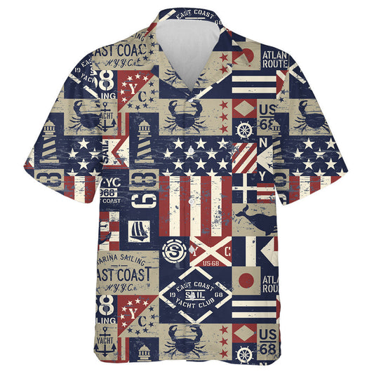 Vintage East Coast Nautical Flags Symbols Patchwork Hawaiian Shirt, Hawaiian Shirt Gift, Christmas Gift
