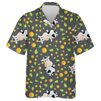 Cartoon Cute Toy Cow And Green Leaves Hawaiian Shirt, Hawaiian Shirt Gift, Christmas Gift