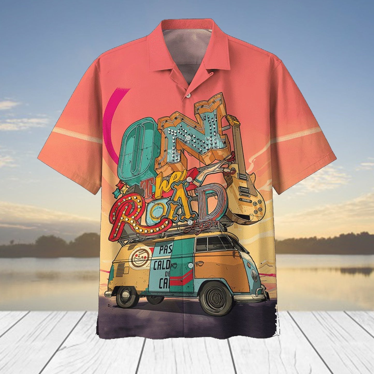 On The Road Camping Tropical Background Design Hawaiian Shirt,Hawaiian Shirt Gift, Christmas Gift