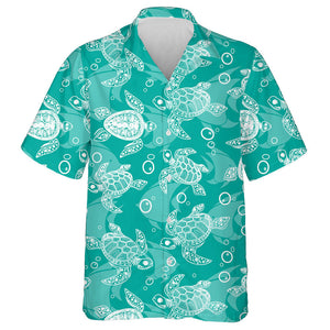 Abstract White Turtle Fish And Bubbles Hawaiian Shirt, Hawaiian For Gift