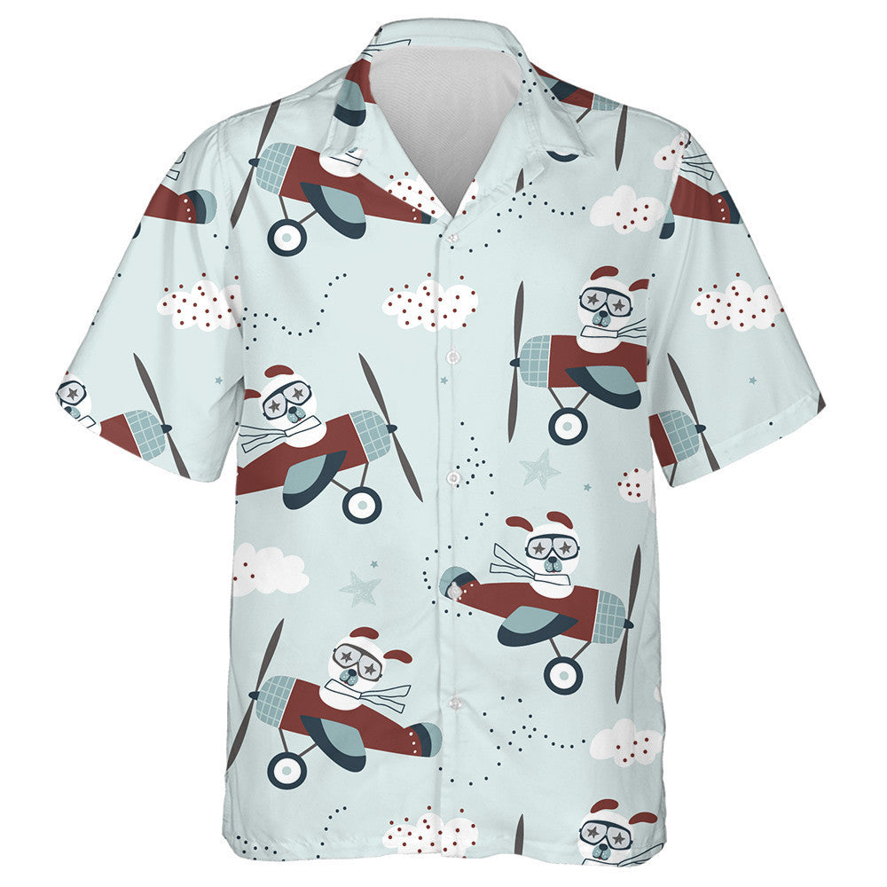Cartoon Retro Aircraft With Dog Background Hawaiian Shirt, Hawaiian For Gift