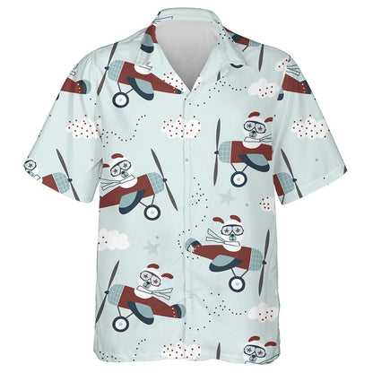 Cartoon Retro Aircraft With Dog Background Hawaiian Shirt, Hawaiian For Gift