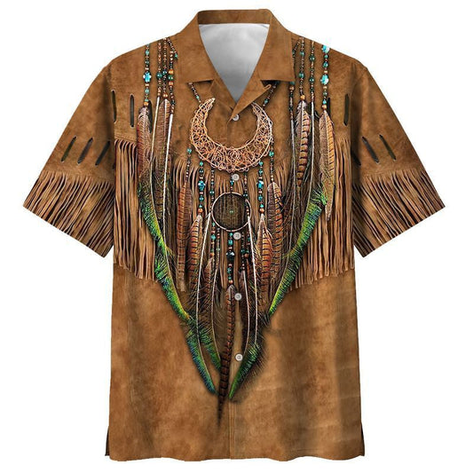 Native American Hawaiian Shirt Brown Tribal Style Beautiful Design, Hawaiian Shirt Gift, Christmas Gift