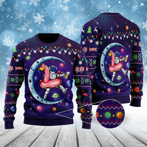 Funny Astronauts Sit On Flamingo Ugly Christmas Sweater, Christmas Gift, Gift Christmas 2024