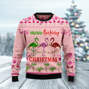 Flamingo Merry Flocking Christmas  unisex womens & mens, couples matching, friends, funny family ugly christmas holiday sweater gifts  ,Christmas Ugly Sweater