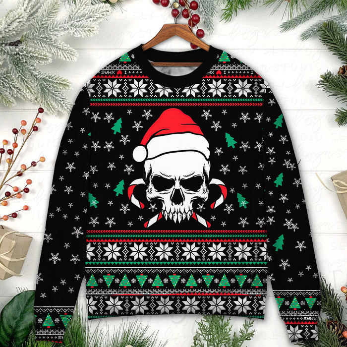 Christmas Skull Wearing Santa Claus Hat And Sweat Candy Ugly Christmas Sweater, Christmas Gift, Gift Christmas 2024