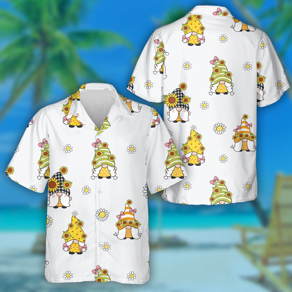 Spring Doodle Style Sunflowers And Cute Gnomes Hawaiian Shirt, Hawaiian Shirt Gift, Christmas Gift