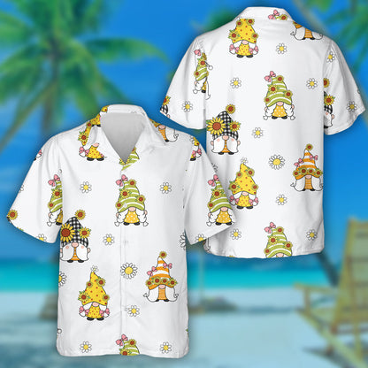 Spring Doodle Style Sunflowers And Cute Gnomes Hawaiian Shirt, Hawaiian Shirt Gift, Christmas Gift