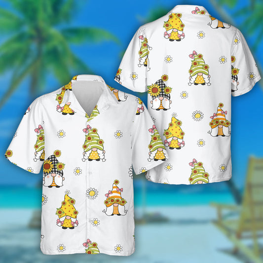 Spring Doodle Style Sunflowers And Cute Gnomes Hawaiian Shirt, Hawaiian Shirt Gift, Christmas Gift
