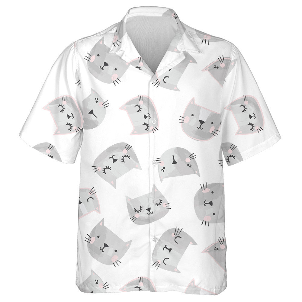 Hand Drawn Painted Cat Face On White Hawaiian Shirt, Hawaiian Shirt Gift, Christmas Gift