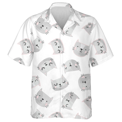 Hand Drawn Painted Cat Face On White Hawaiian Shirt, Hawaiian Shirt Gift, Christmas Gift