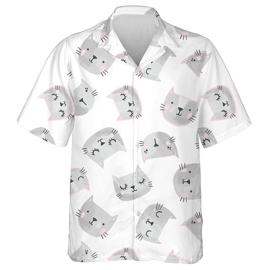 Hand Drawn Painted Cat Face On White Hawaiian Shirt, Hawaiian Shirt Gift, Christmas Gift