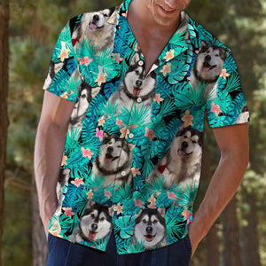 Alaskan Malamute With Tropical Flowers And Leaves Design Hawaiian Shirt, Hawaiian Shirt Gift, Christmas Gift