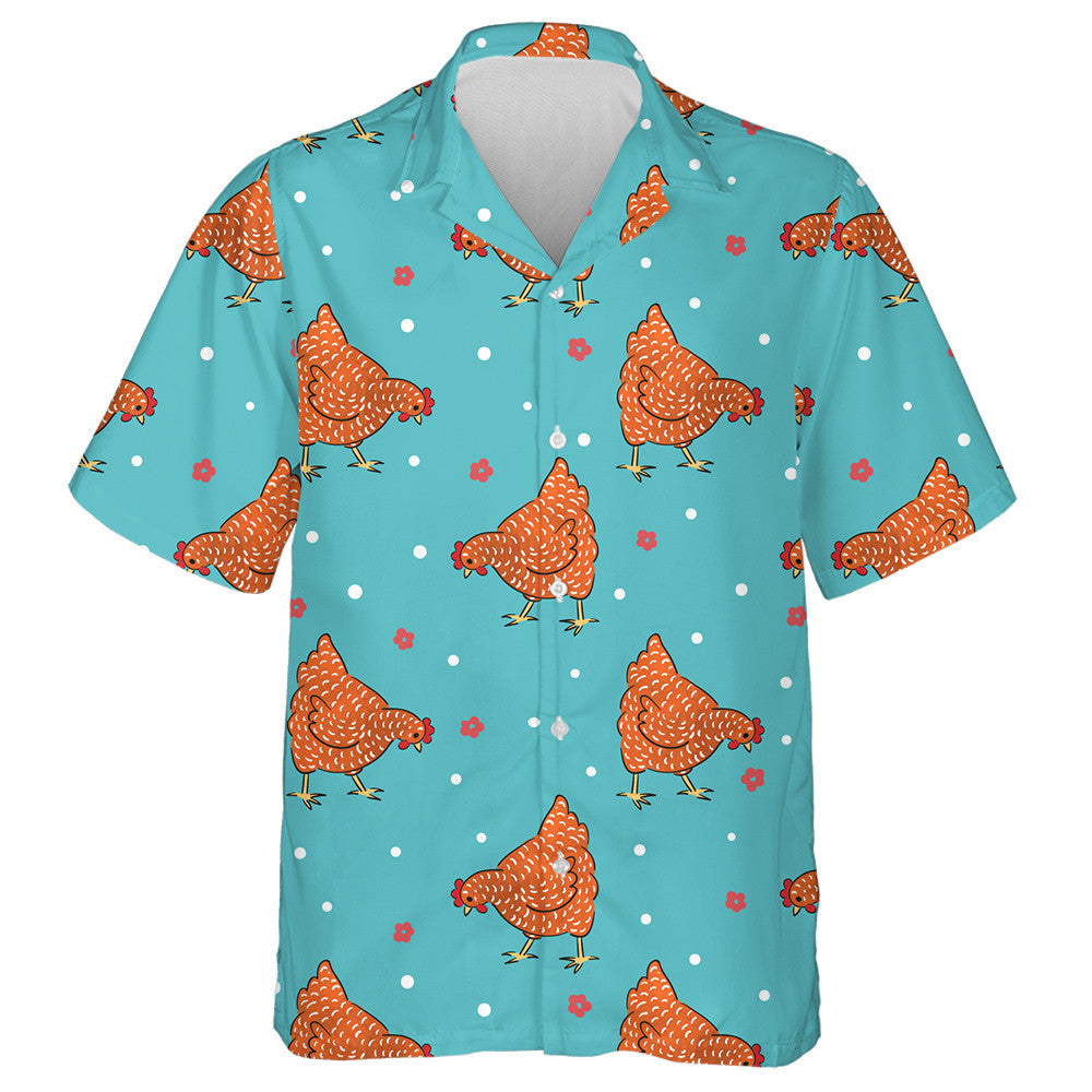 Speckled Red Chicken Hen With Small Flower Hawaiian Shirt, Hawaiian Shirt Gift, Christmas Gift
