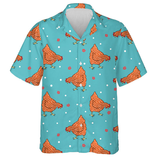 Speckled Red Chicken Hen With Small Flower Hawaiian Shirt, Hawaiian Shirt Gift, Christmas Gift