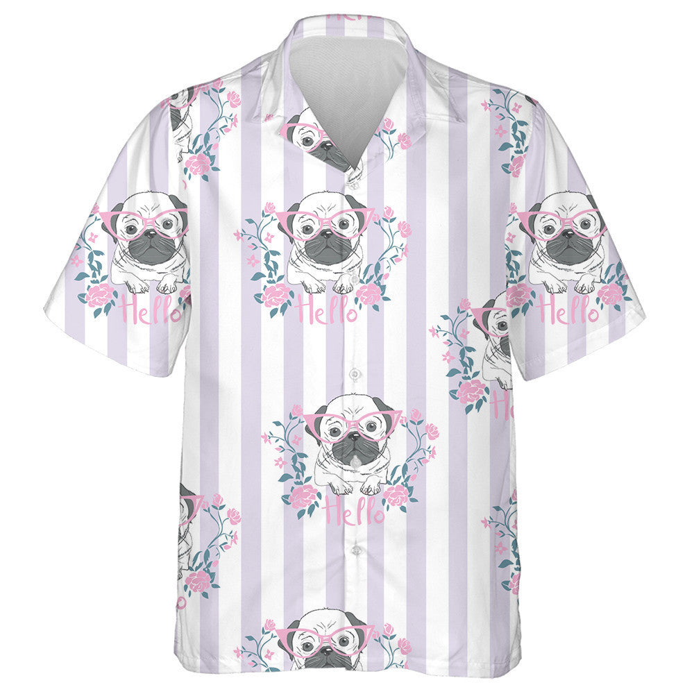 Hello Lovely Bulldog And Pink Flowers Hawaiian Shirt, Hawaiian For Gift
