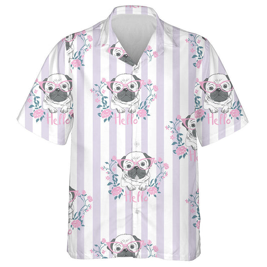 Hello Lovely Bulldog And Pink Flowers Hawaiian Shirt, Hawaiian For Gift