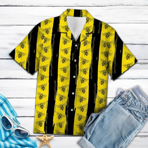 Black Stripes In Yellow Bees Design Hawaiian Shirt, Hawaiian For Gift
