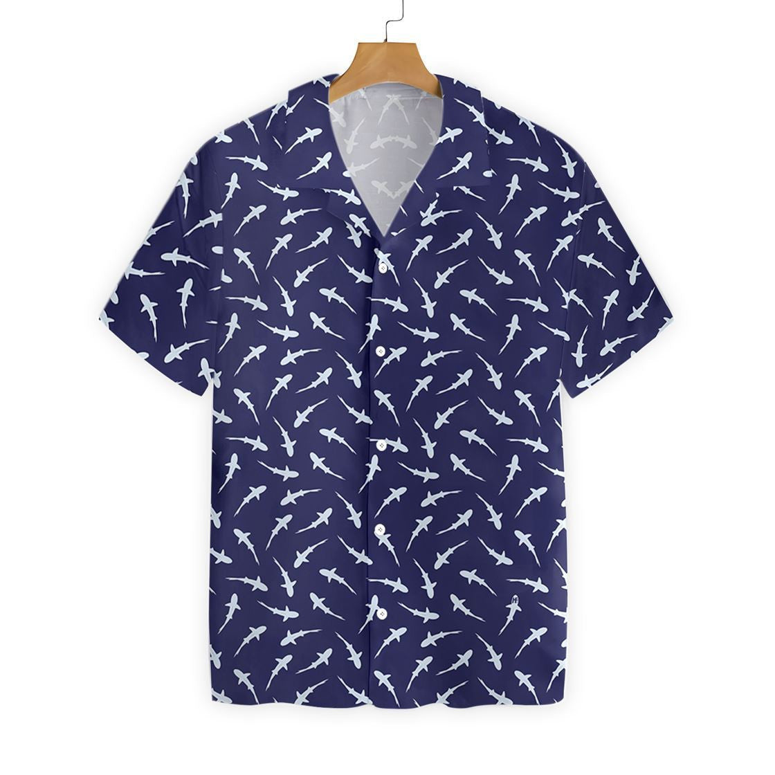 Shark Pattern On Dark Ble Background Hawaiian Shirt,Hawaiian Shirt Gift, Christmas Gift