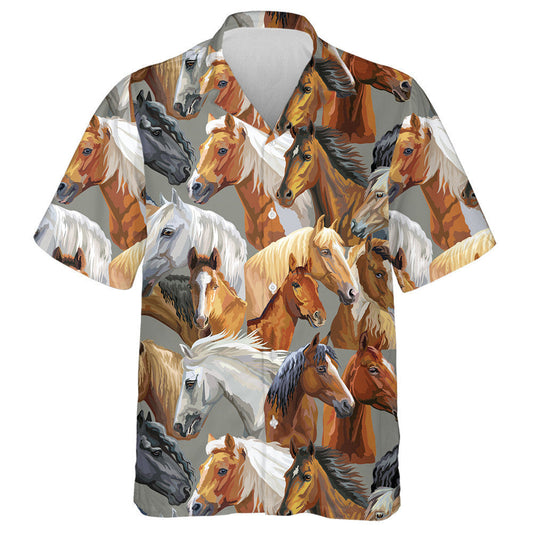 Colorful Realistic Portraits Of Horses Breeds Hawaiian Shirt, Hawaiian For Gift