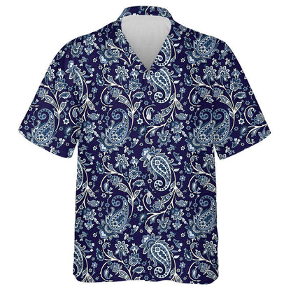 Patrún Traidisiúnta Paisley Indiach ar Chúlra Dorcha Gorm Léine Haváíais, Bronntanas Léine Haváíais, Bronntanas Nollag