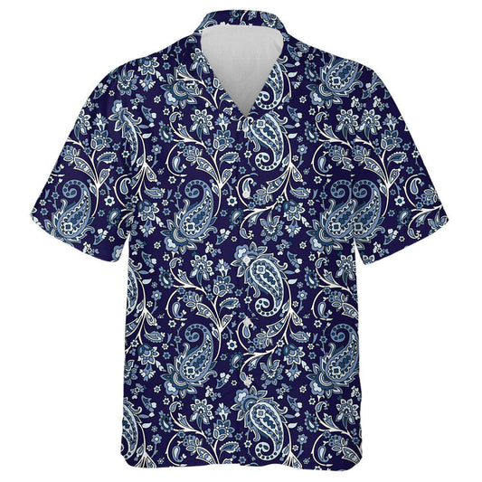 Patrún Traidisiúnta Paisley Indiach ar Chúlra Dorcha Gorm Léine Haváíais, Bronntanas Léine Haváíais, Bronntanas Nollag