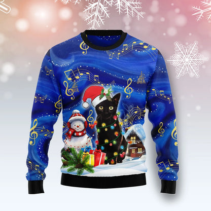 Cat Dubh Oíche Nollag mná &amp; fir unisex, meaitseáil lánúin, cairde, teaghlaigh greannmhar bronntanais geansaí gránna saoire na Nollag