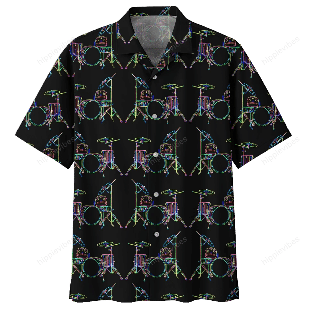 Neon Drum In Black Style Hawaiian Shirt, Hawaiian Shirt Gift, Christmas Gift
