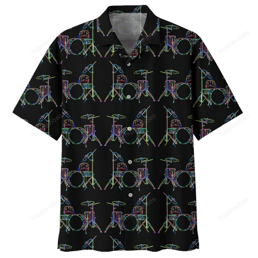 Neon Drum In Black Style Hawaiian Shirt, Hawaiian Shirt Gift, Christmas Gift
