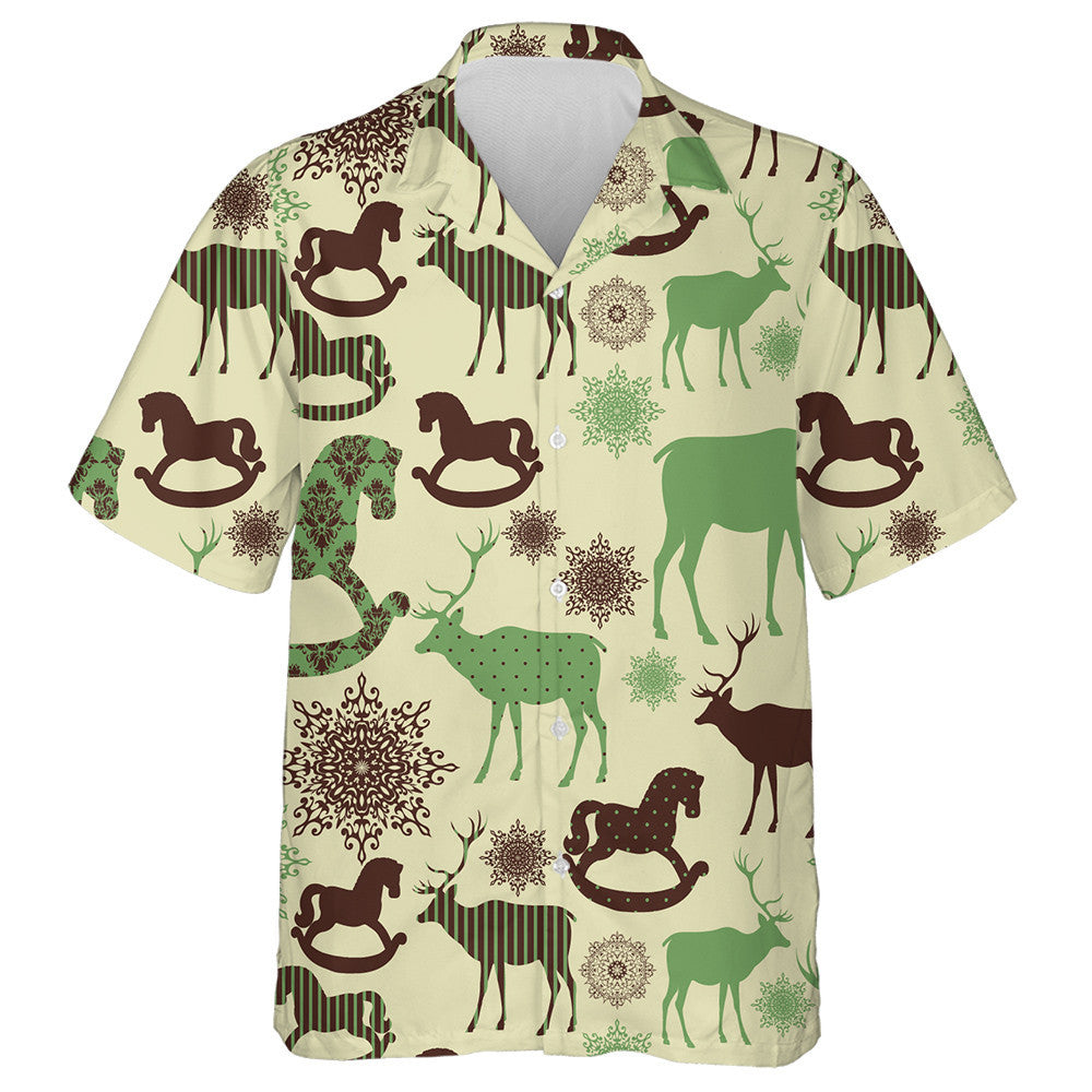 Retro Christmas Abstract Wood Horse Silhouettes Hawaiian Shirt,Hawaiian Shirt Gift, Christmas Gift